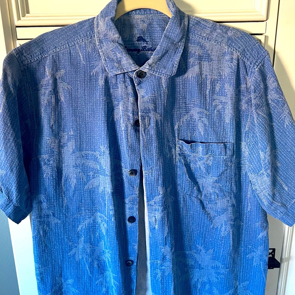 Tommy Bahama washed silk palm print button down shirt